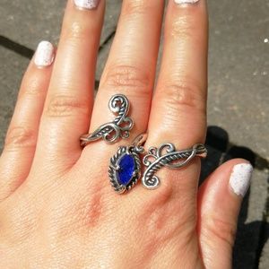 Sterling silver double ring with blue stone